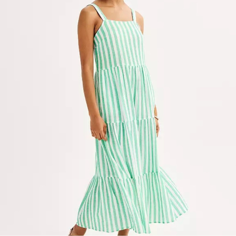 Soft Gauze Maxi Dress-Bold Green Stripe-0X